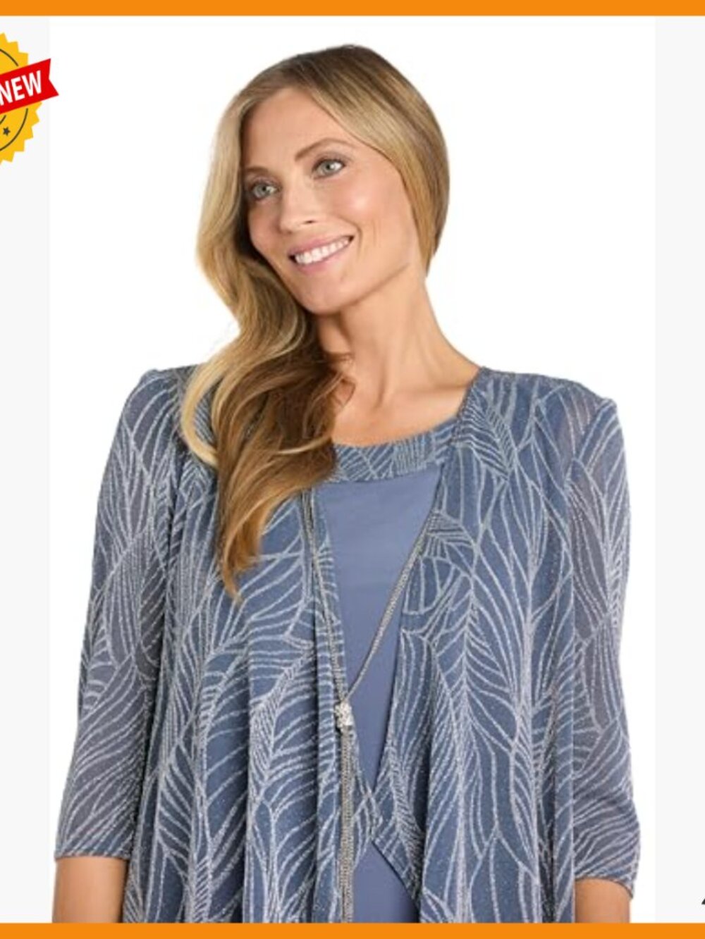 Metallic Jacquard Knit Jacket Dress Set with Necklace - Mother of Bride - Picture 2 of 7